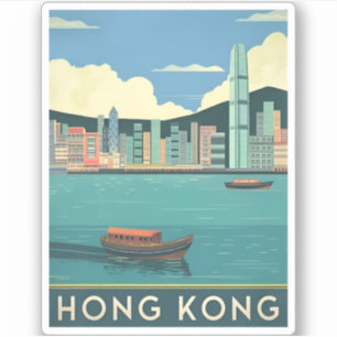 Sticker Vintage voyage Hong Kong Chine Rétro Cityscape