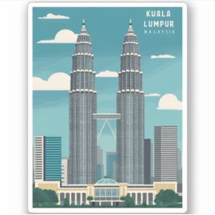 Sticker Vintage voyage Kuala Lumpur Malaisie Retro Graphis