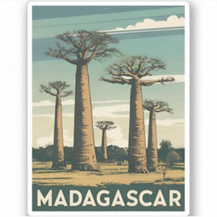 Sticker Vintage voyage Madagascar Baobab Tree Retro Pittor