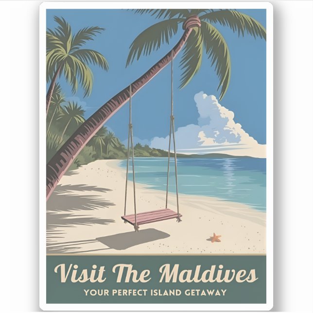 Sticker Vintage voyage Maldives  de la mer Pittoresque (Devant)