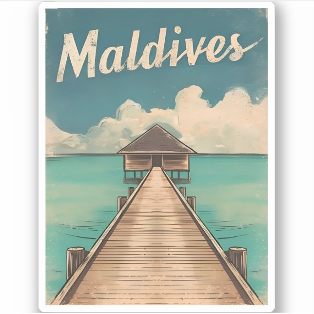 Sticker Vintage voyage Maldives île Rétro Pittoresque (Devant)