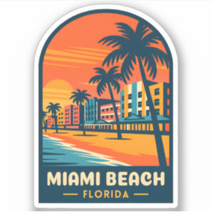 Sticker Vintage voyage Miami Beach Floride Sunset Seaside