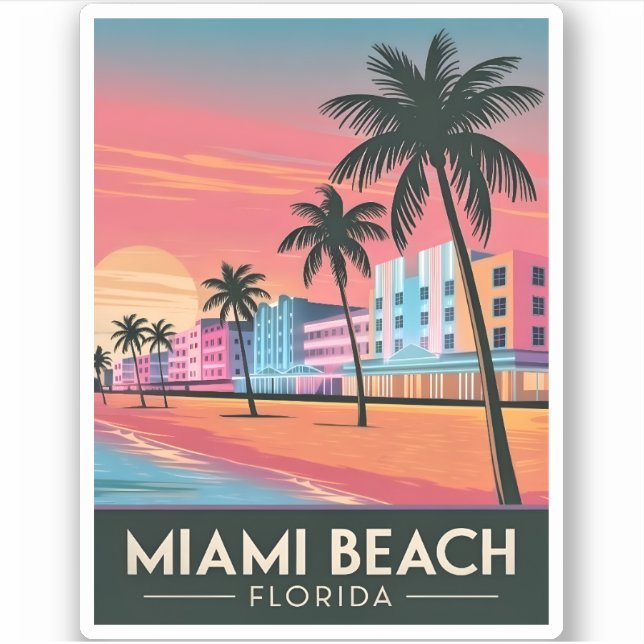 Sticker Vintage voyage Miami Beach Floride Sunset Seaside (Devant)