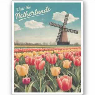 Sticker Vintage voyage Pays-Bas Tulips Retro Pittoresque