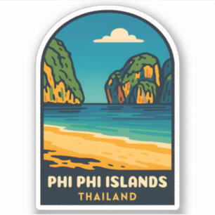 Sticker Vintage voyage Phi Phi Îles Thaïlande Plage