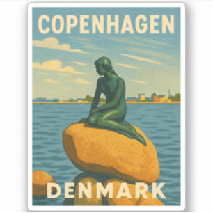 Sticker Vintage voyage rétro Copenhague Danemark Sirène
