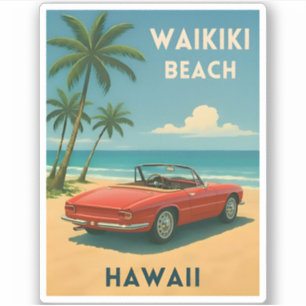 Sticker Vintage voyage rétro Hawaii Waikiki Beach