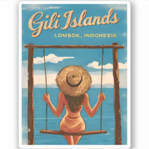 Sticker Vintage voyage rétro Iles Gili Lombok Indonésie
