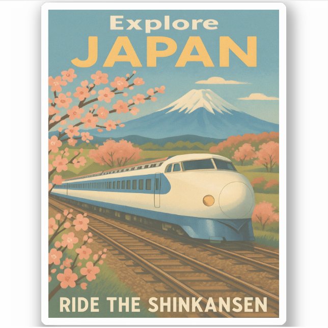 Sticker Vintage voyage rétro Japon Shinkansen (Devant)