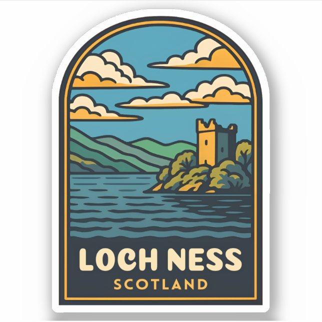 Sticker Vintage voyage rétro Loch Ness Scotland Castle (Devant)