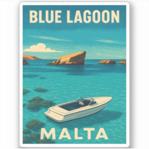 Sticker Vintage voyage rétro Malte Blue Lagoon Bord de mer