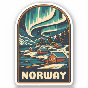 Sticker Vintage voyage rétro Norvège Northern Lights Pitto