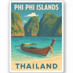 Sticker Vintage voyage rétro Phi Phi Îles Thaïlande