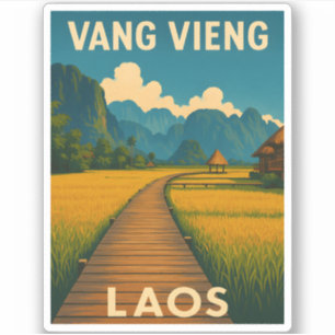 Sticker Vintage voyage rétro Vang Vieng Laos Pittoresque