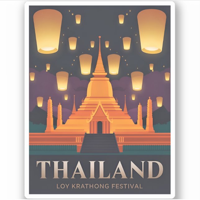 Sticker Vintage voyage Thaïlande Lantern Festival Retro (Devant)
