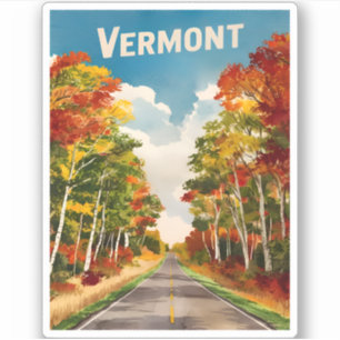 Sticker Vintage voyage Vermont Rustique Paysage Rétro