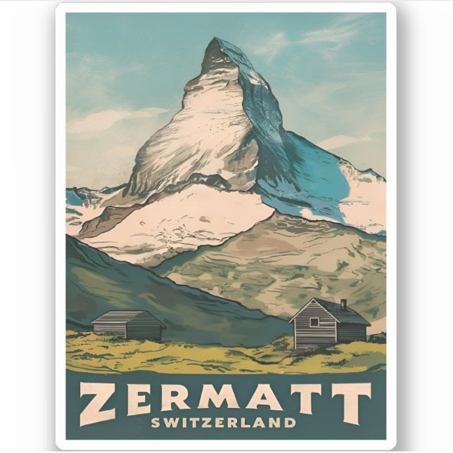 Sticker Vintage voyage Zermatt Suisse Rétro Pittoresque (Devant)