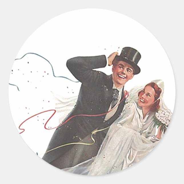 Sticker Vintage Wedding Bride Groom Happy Couple (Front)