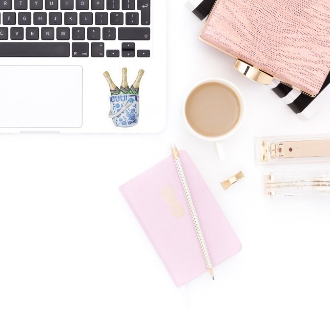 Sticker Vinyl Bucket Champagne en Chinoiserie (watercolor chinoiserie ice bucket with champagne sticker)