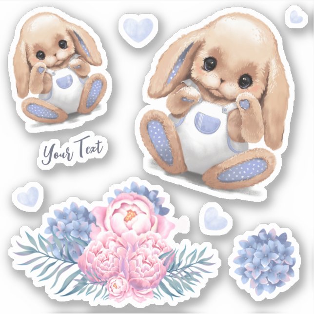Sticker Vinyl Coupé Sur Mesure Cute Plush Bunny. (Devant)