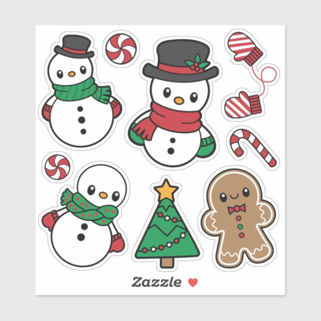 Sticker Vinyl Pals de neige mignonne (Feuille)