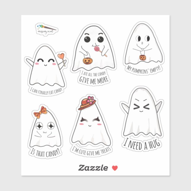 Sticker Vinyle découpé personnalisé fantôme mignon kawaii  (Feuille)