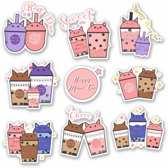 Sticker vinyle Kawaii Meow Tea Cup (Devant)