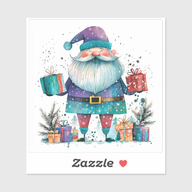 Sticker Violet Santa With Gifts in Winter (Feuille)