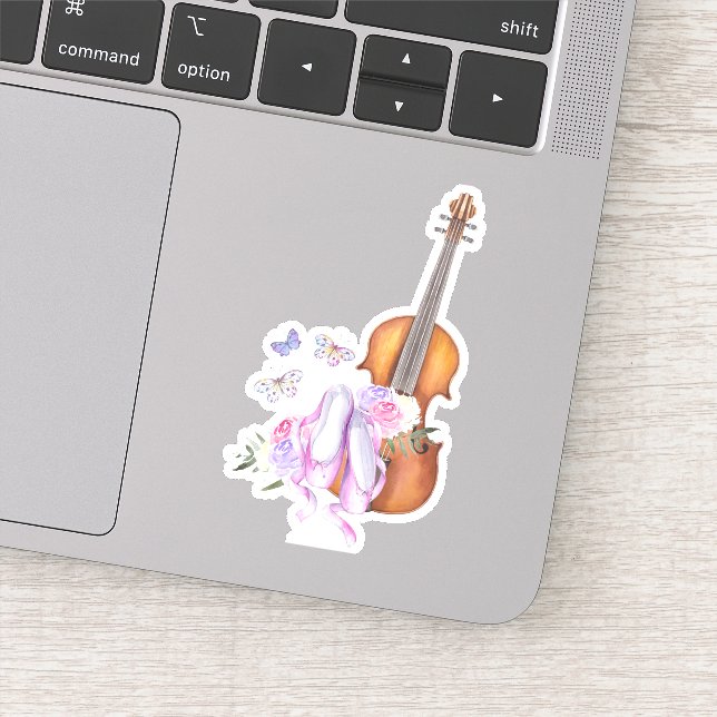 Sticker Violon, Chaussures de Ballet, Fleurs et Papillons (Détail)