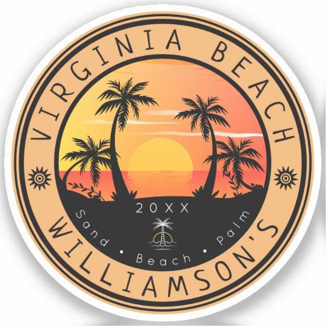 Sticker Virginia Beach USA Retro Sunset Souvenirs 80s (Recto)