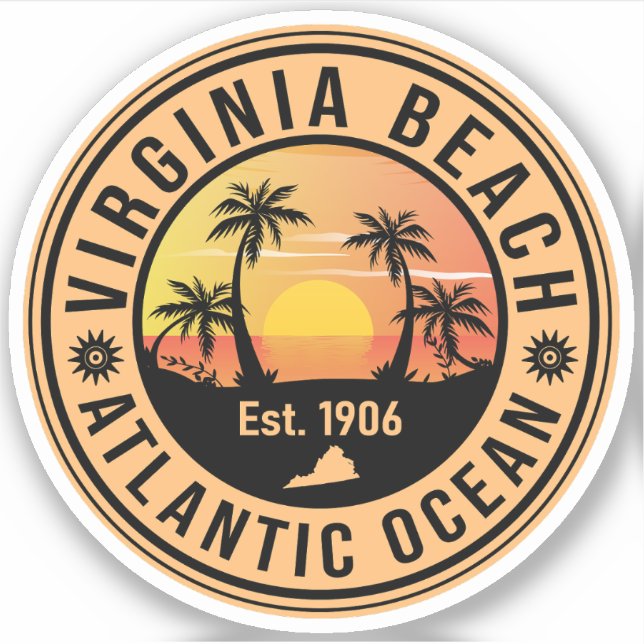 Sticker Virginia Beach Virginia Retro Sunset Souvenirs 60s (Devant)
