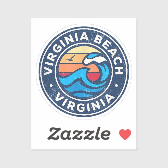 Sticker Virginia Beach Virginia VA Vagues marines Vintages (Feuille)