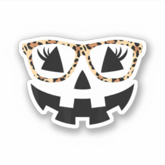Sticker Visage Citrouille Halloween avec lunettes léopard