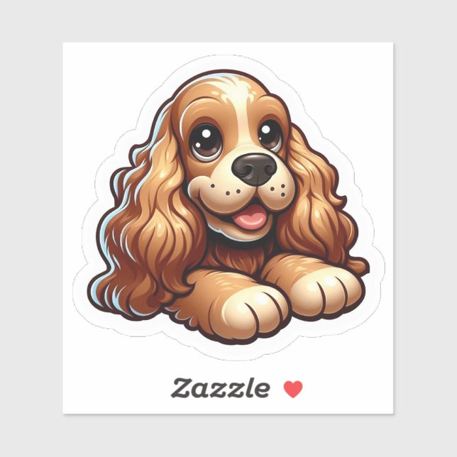 Sticker Visage de chiot Cocker Spaniel Chibi mignon (Feuille)
