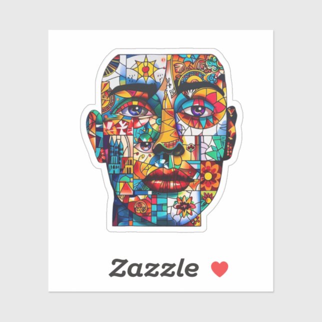 Sticker Visage Motif Abstrait (Feuille)