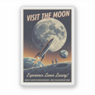 Sticker Visitez la Lune - Affiche de voyage rétro