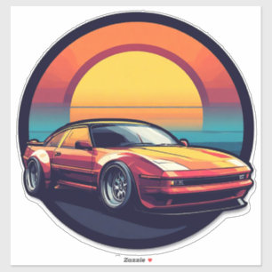 Sticker Voiture de sport rétro avec fond de coucher de sol