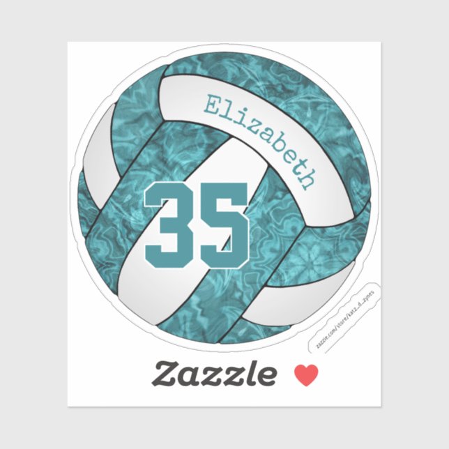 Sticker Volley-ball blanc turquoise avec filles nom numéro (Feuille)