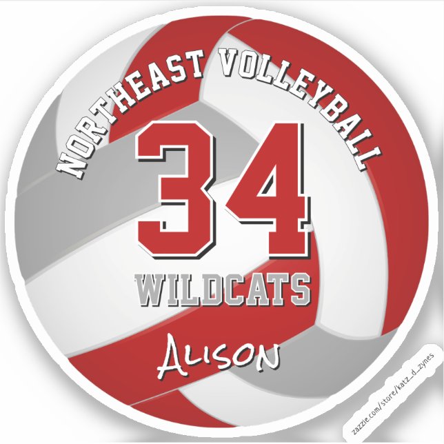 Sticker volley-ball équipe couleurs enfants gris rouge (Devant)