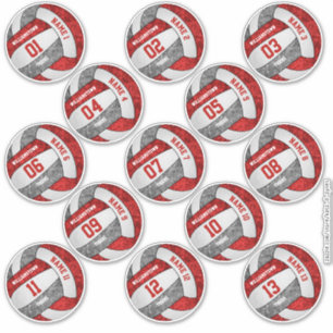 Sticker volley-ball gris rouge girly personnalisateurs nom