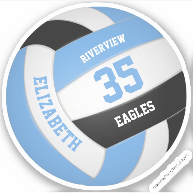 Sticker volley-ball noir bleu clair enfants ados sports (Devant)