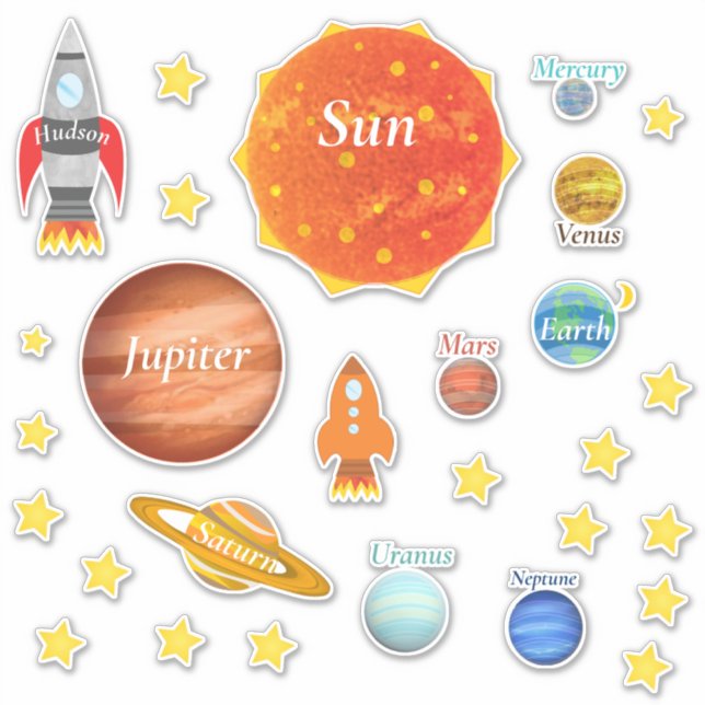 Sticker Votre enfant Nom Planètes Espaces Système solaire (Devant)