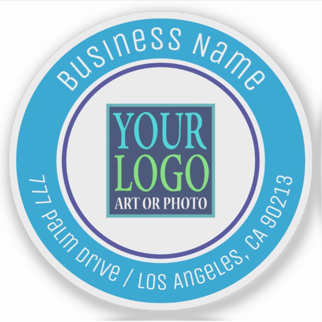 Sticker Votre logo, nom d'entreprise, adresse, cercle bleu (Devant)