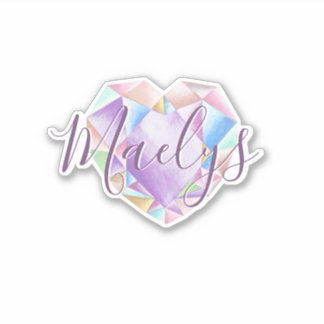 Sticker Votre nom ici mignon Pastel Rainbow Heart Diamond