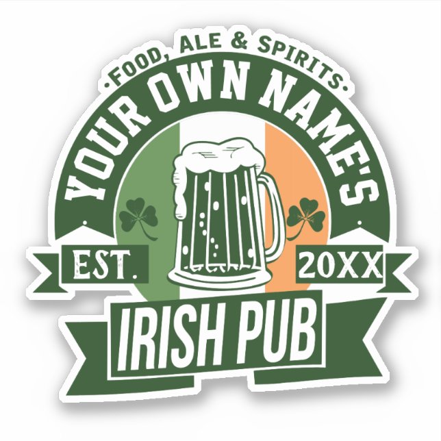 Sticker Votre nom Irish Pub | Jour de la Saint Patrick drô (Devant)