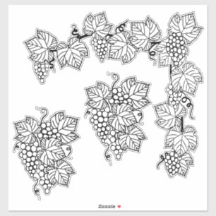 Sticker Vous Couleurs Raisins et Feuille Ligne Art Belle