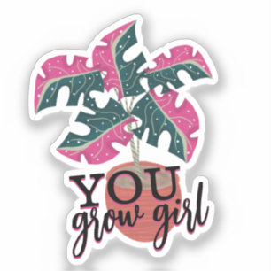 Sticker Vous Pouvez Fille Main Tirée Monstera Plante