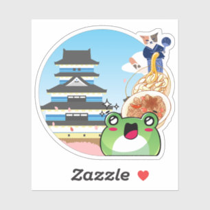 Sticker Voyage au Japon Gourmand avec Chat et Grenouille