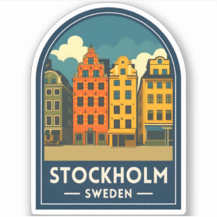 Sticker Voyage Rétro Stockholm Suède Vieille Ville