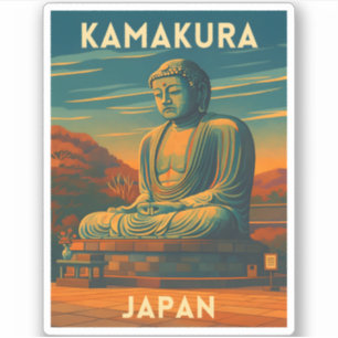 Sticker Voyage Rétro Vintage Kamakura Japon Bouddha